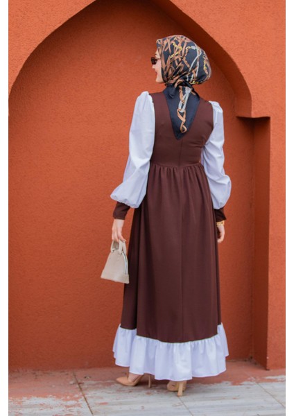 Jade Beyaz Garnili Elbise-Kahve fırsatları