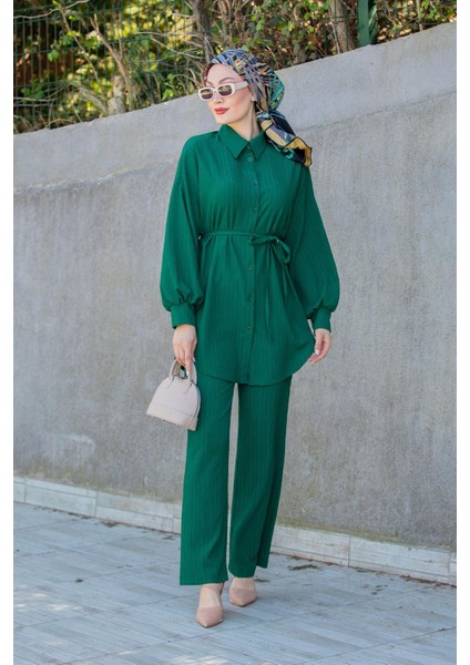 Lysa Pamuk Bürümcük Tunik Pantolon Takım-Mint
