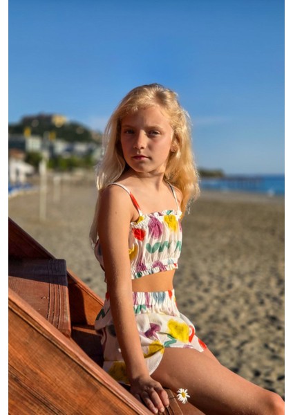 Nora Desenli Kız Çocuk Crop Top