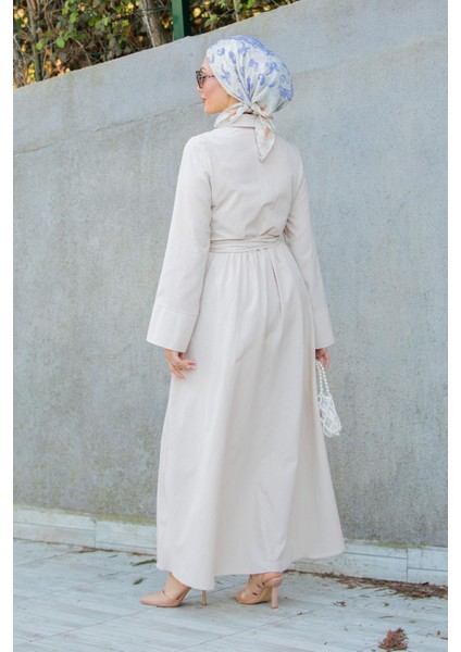 Ispanyol Kol Detaylı Cotton Elbise-Bej modelleri