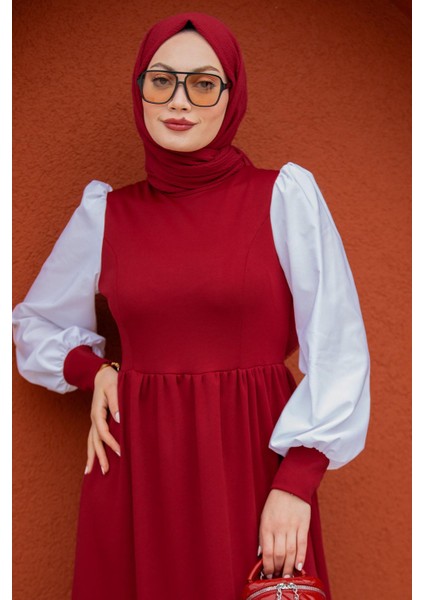 Jade Beyaz Garnili Elbise-Bordo fiyatları