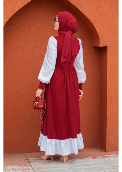 Jade Beyaz Garnili Elbise-Bordo modelleri