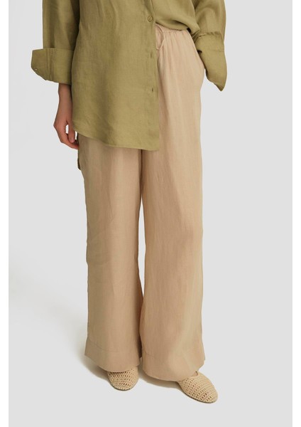 Keten Palazzo Pantolon 25YD4231-2 Bej modelleri