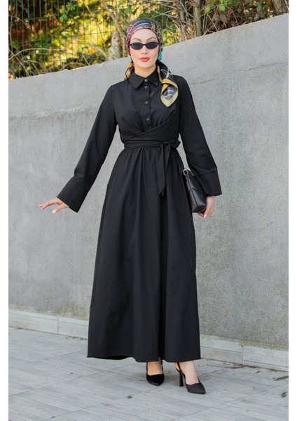 Ispanyol Kol Detaylı Cotton Elbise-Siyah modelleri