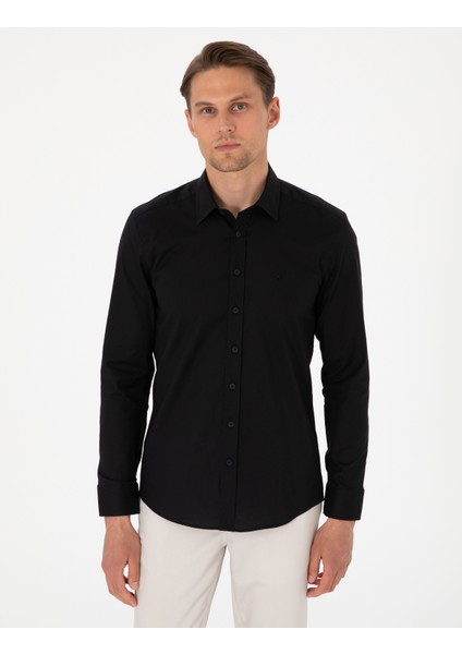 Erkek Siyah Slim Fit Uzun Kollu Gömlek 50305250-VR046