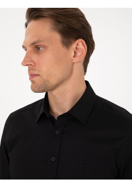 Erkek Siyah Slim Fit Uzun Kollu Gömlek 50305250-VR046