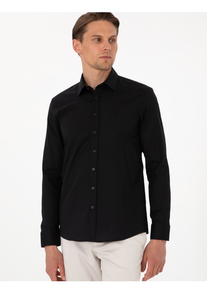 Erkek Siyah Slim Fit Uzun Kollu Gömlek 50305250-VR046
