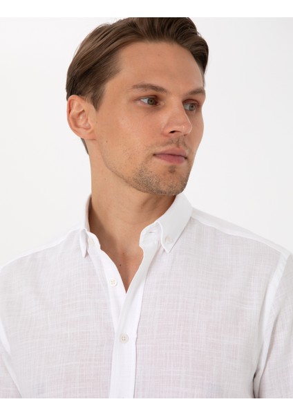 Erkek Beyaz Keten Görünümlü Slim Fit Uzun Kollu Gömlek 50307025-VR013 fiyatları