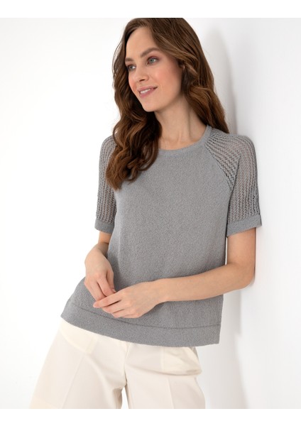 Kadın Gri Regular Fit Triko Tişört 50306873-VR024