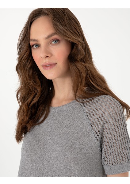 Kadın Gri Regular Fit Triko Tişört 50306873-VR024