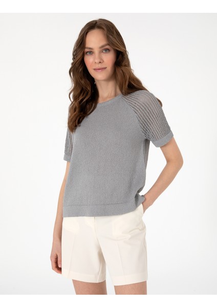 Kadın Gri Regular Fit Triko Tişört 50306873-VR024
