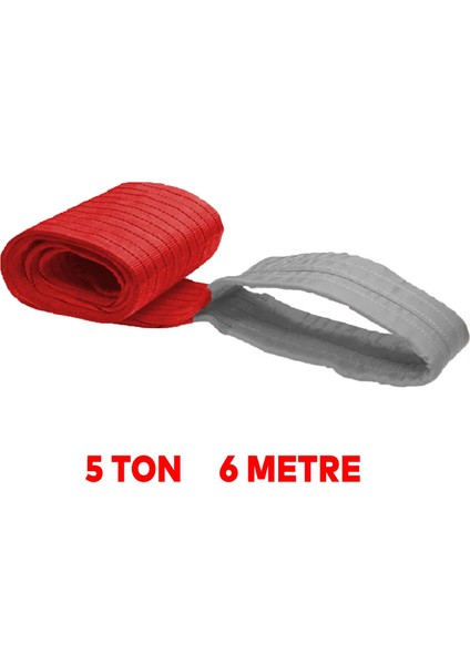 Yük Kaldırma Sapan Polyester Spanzet 5 Ton 6 Metre Kırmızı Sağlam Taşıma Indirme Araç Çekme Halat
