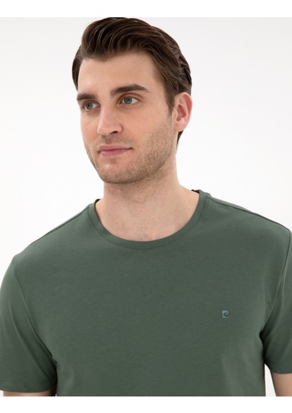 Erkek Haki %100 Pamuk Slim Fit Bisiklet Yaka Basic Tişört 50306980-VR027 fiyatları