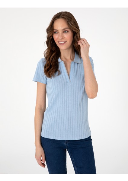 Kadın Açık Mavi Slim Fit Basic Tişört 50306039-VR003