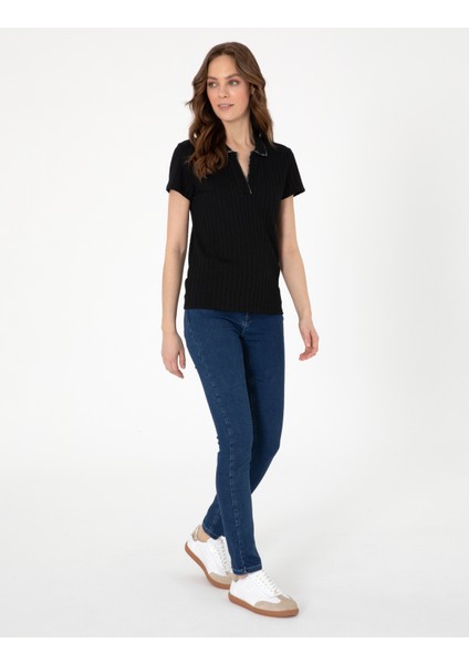 Kadın Siyah Slim Fit Basic Tişört 50306039-VR046 fırsatları