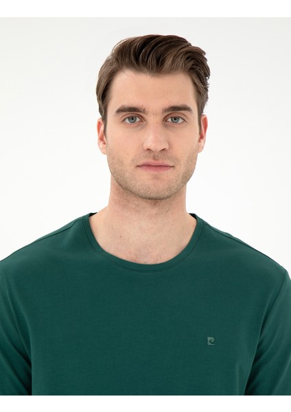 Erkek Koyu Yeşil %100 Pamuk Slim Fit Bisiklet Yaka Basic Tişört 50306980-VR079 fiyatları