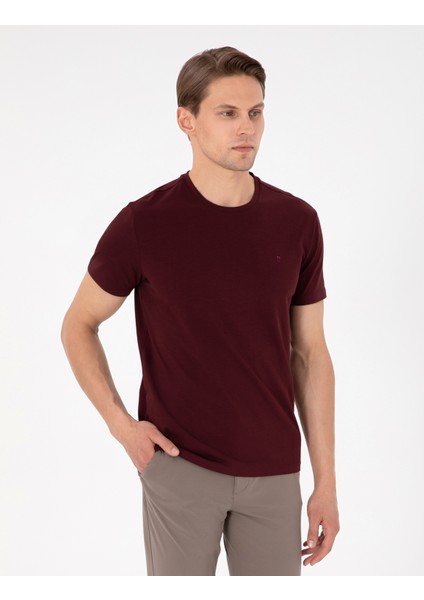 Erkek Bordo %100 Pamuk Slim Fit Bisiklet Yaka Basic Tişört 50306980-VR014