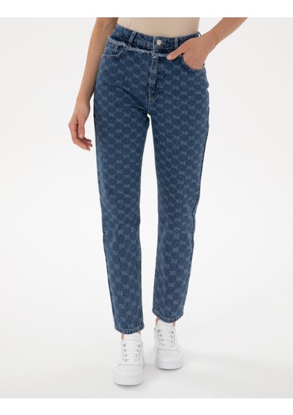 Kadın Koyu Mavi Mom High Waist Jean Pantolon 50306931-VR032 fiyatları