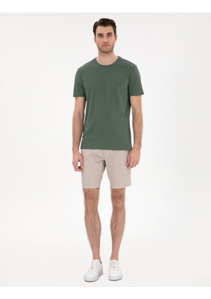 Erkek Haki %100 Pamuk Slim Fit Bisiklet Yaka Basic Tişört 50306980-VR027 fırsatları