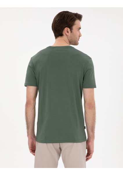 Erkek Haki %100 Pamuk Slim Fit Bisiklet Yaka Basic Tişört 50306980-VR027 indirimleri