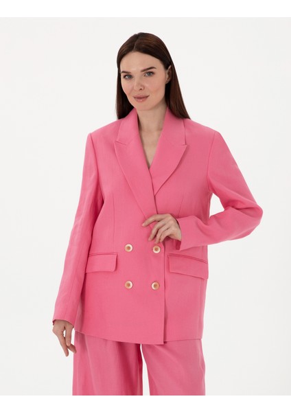 Kadın Pembe Comfort Fit Keten Ceket 50299991-VR041