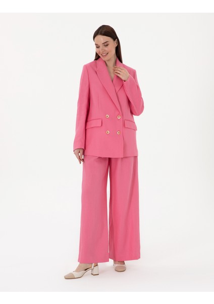 Kadın Pembe Comfort Fit Keten Ceket 50299991-VR041 fırsatları
