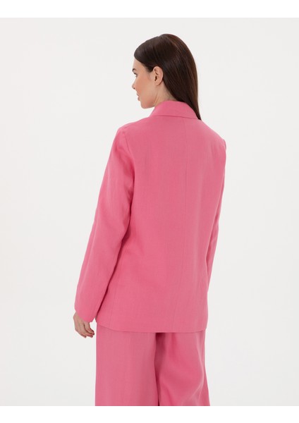 Kadın Pembe Comfort Fit Keten Ceket 50299991-VR041 indirimleri
