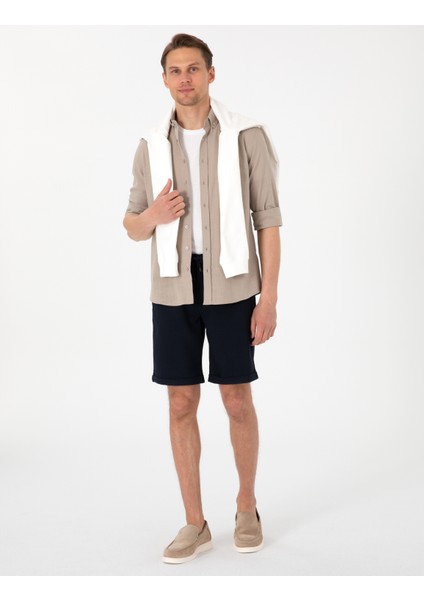 Erkek Vizon Keten Görünümlü Slim Fit Uzun Kollu Gömlek 50307025-VR052