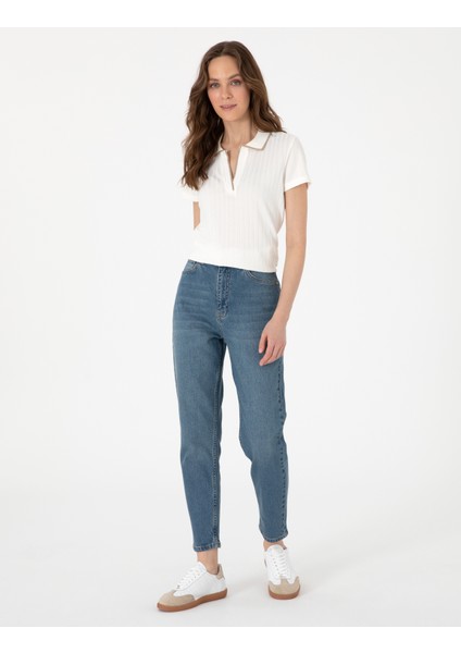Kadın Mavi Mom High Waist Fit Jean Pantolon 50301299-VR036