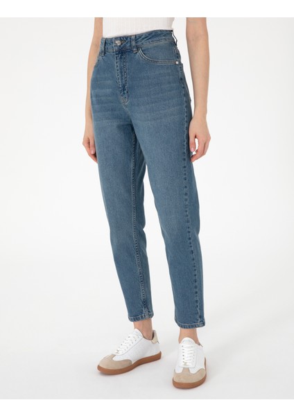 Kadın Mavi Mom High Waist Fit Jean Pantolon 50301299-VR036