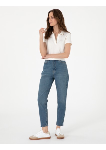 Kadın Mavi Mom High Waist Fit Jean Pantolon 50301299-VR036