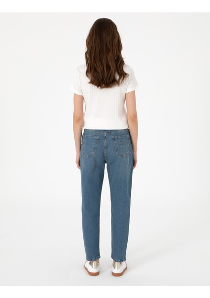 Kadın Mavi Mom High Waist Fit Jean Pantolon 50301299-VR036