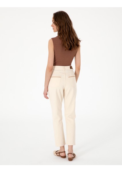Kadın Ekru Mom High Waist Fit Jean Pantolon 50301840-VR019