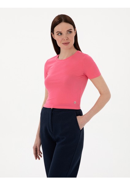 Kadın Pembe Regular Fit Crop Tişört 50306945-VR041