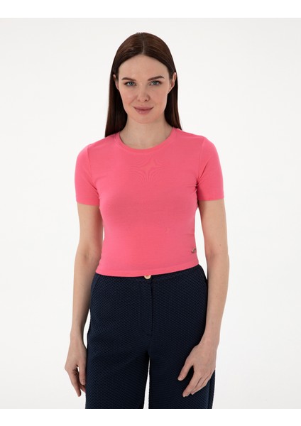 Kadın Pembe Regular Fit Crop Tişört 50306945-VR041