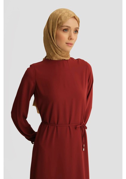 Ip Kemerli Elbise 25YT927 Bordo