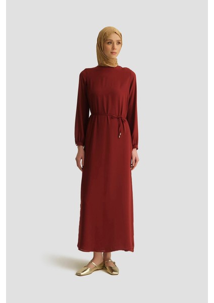 Ip Kemerli Elbise 25YT927 Bordo