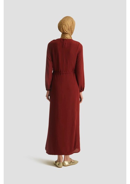 Ip Kemerli Elbise 25YT927 Bordo
