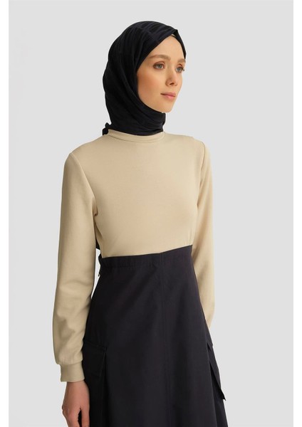 Paraşüt Kumaş Mix Örme Elbise ORTD9437 Lacivert