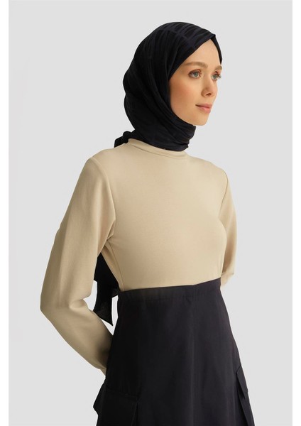 Paraşüt Kumaş Mix Örme Elbise ORTD9437 Lacivert