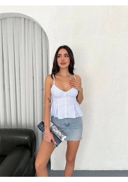 Askılı Dekolte Deraylı Crop - Açık Mavi modelleri