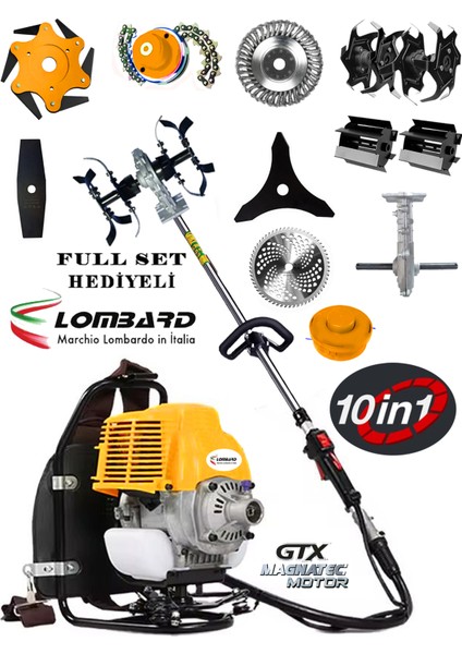 Lombard Italia L-S 800 Arazi Seti Sırt Tipi Ot Çim Çalı Biçme Tırpanı + Toprak Eşeleme+ Akrobat Çapa Aparatı
