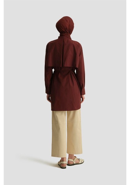 Pelerin Detaylı Poplin Gömlek 25YH3442 BORDO