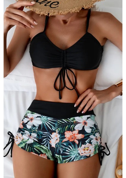 Büzgü Ayarlı Baskılı Bikini Takımı