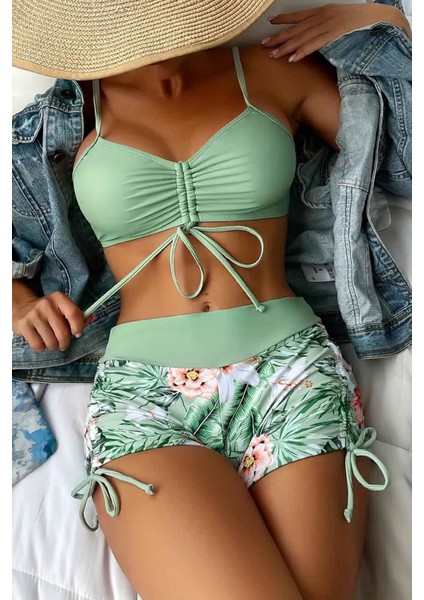 Büzgü Ayarlı Baskılı Bikini Takımı