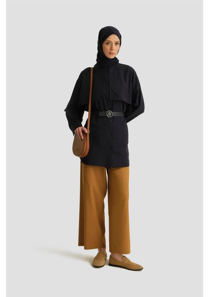 Pelerin Detaylı Poplin Gömlek 25YH3442 Lacivert