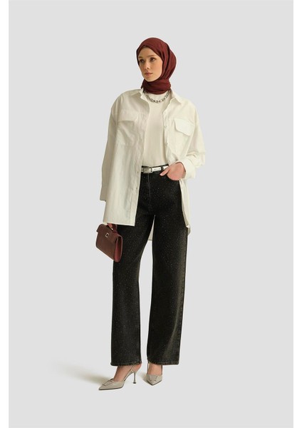 İki Cepli Oversize Gömlek 25YH3443 Beyaz fiyatları