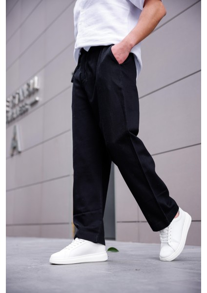 Keten Baggy Siyah Renk Erkek Pantolon