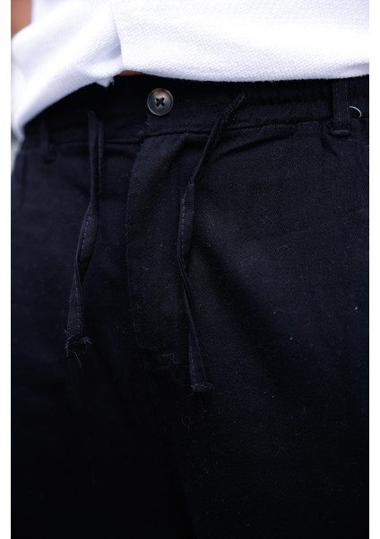 Keten Baggy Siyah Renk Erkek Pantolon