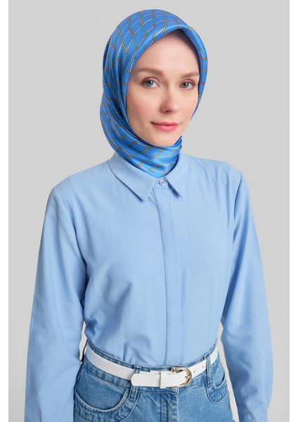 Manşeti Logolu Basic Gömlek 24Y3522 Gri Mavi